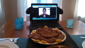 Mesut oversees the serving of pork schnitzel.